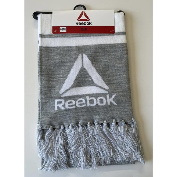 Reebok Fringed Scarf Logo Gray White Soccer One Size Men's Women's New - Picture 10 of 12